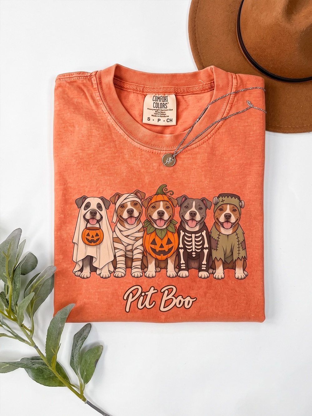 Spooky Pit Boo Halloween Dog Mom Orange Comfort Colors T-Shirt